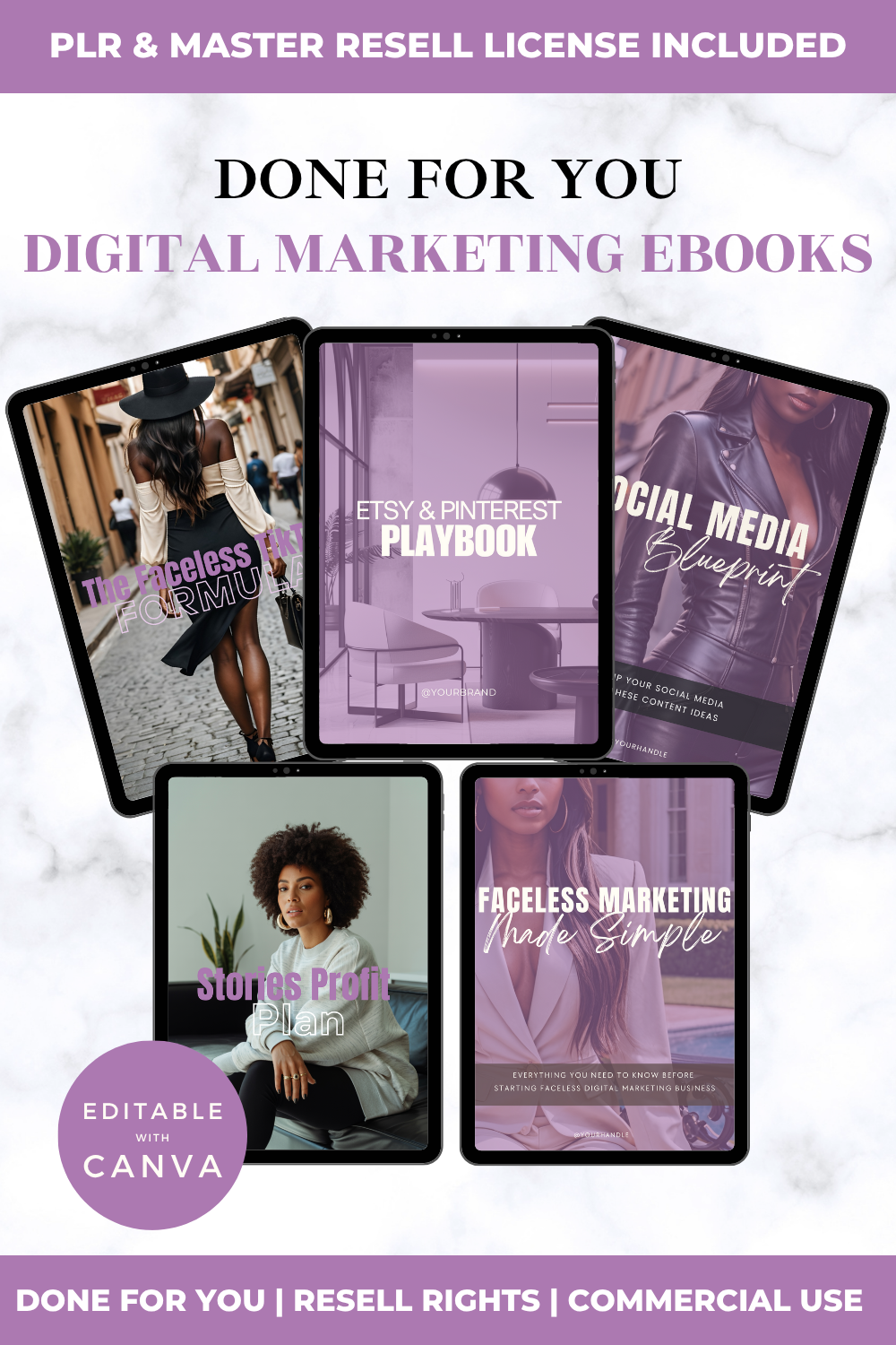 Collection of digital marketing ebooks with a Canva logo on a white background