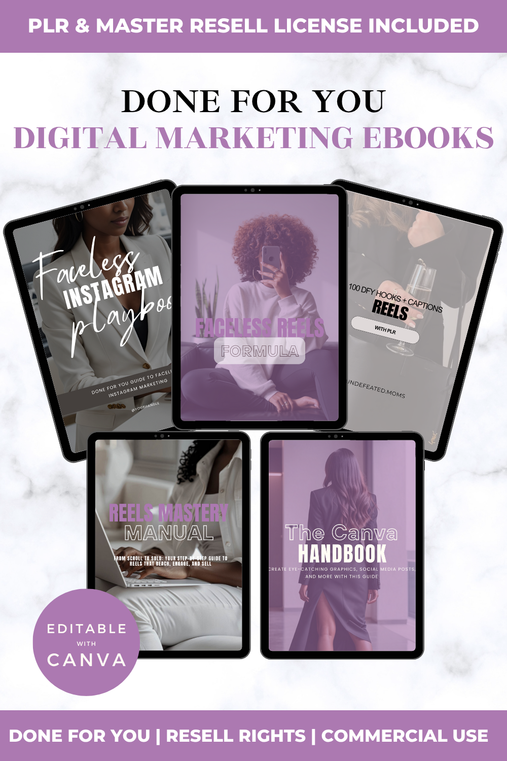Collection of digital marketing ebooks with a Canva logo on a white background