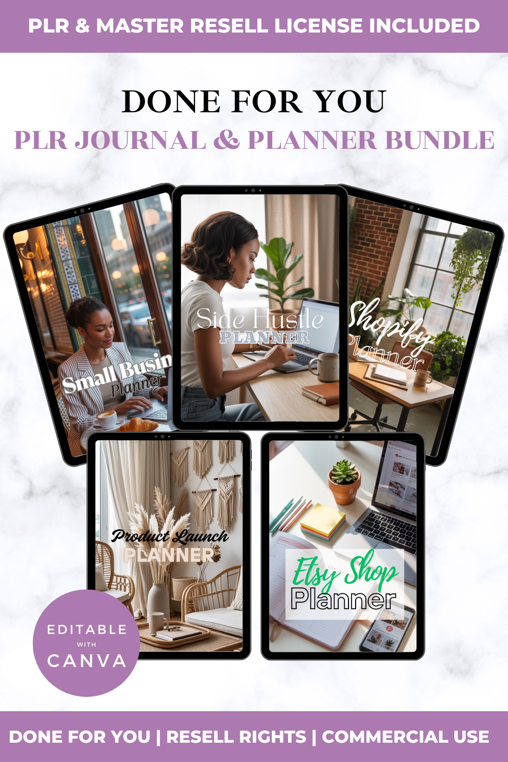 Done For You PLR Journal & Planner Bundle with Canva editing option on a white background