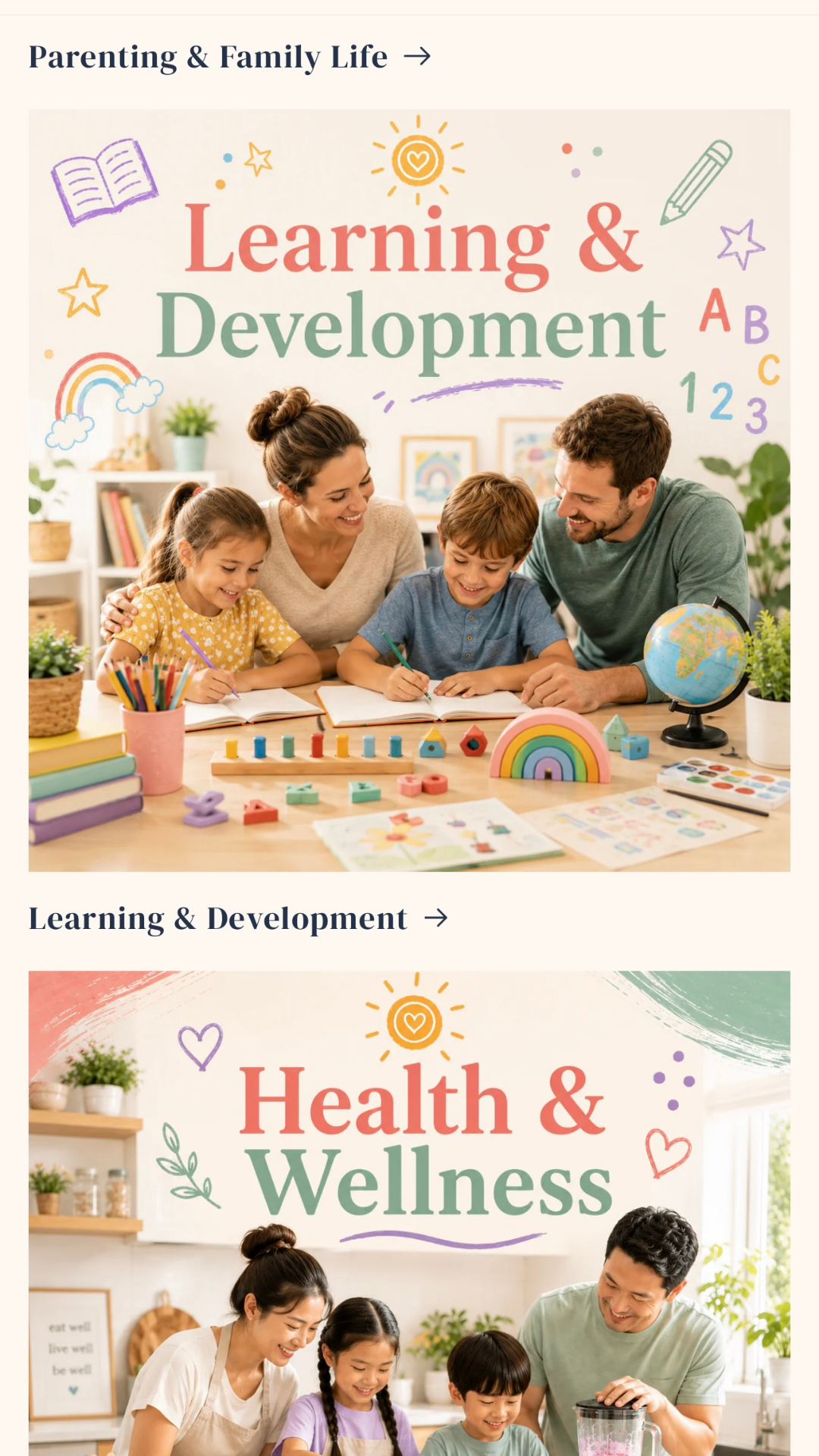 Family activities related to learning and development and health and wellness.