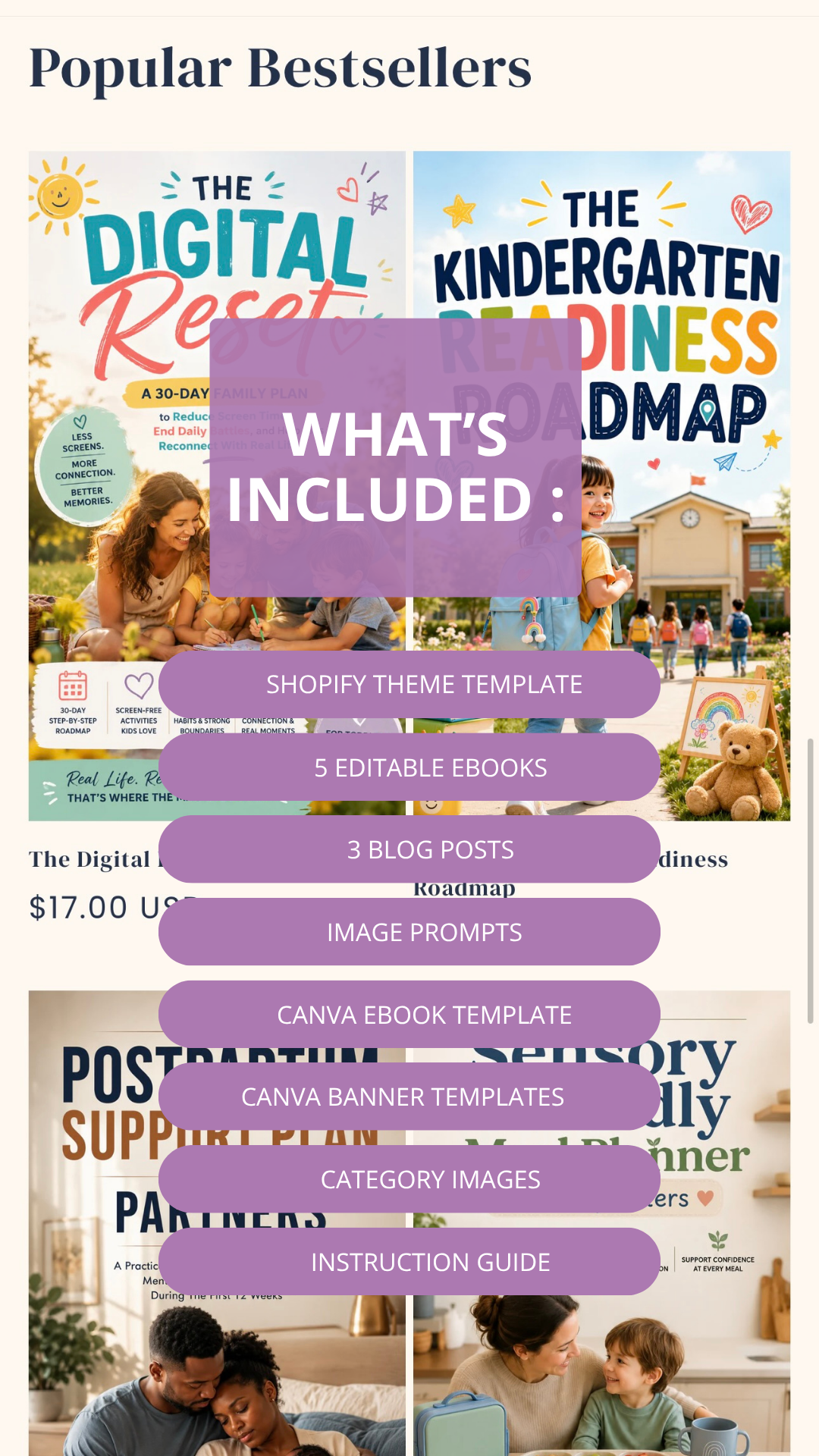Promotional graphic for educational products including 'The Digital Reset' and 'The Kindergarten Readiness DMAP'.