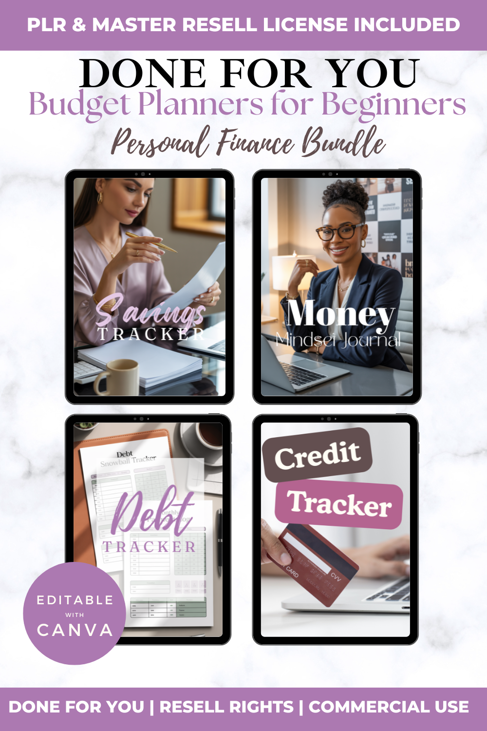 Cover of a personal finance bundle with four different trackers on a white background.