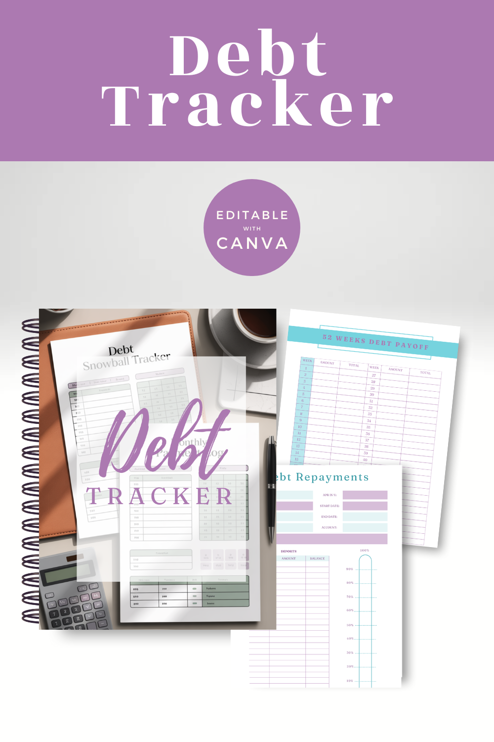 Debt tracker withCanva branding on a white background