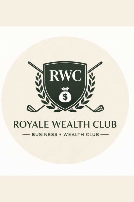 Logo of Royale Wealth Club on a beige background